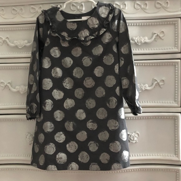 Hanna ANDERSSON gray dressy silver circle long sleeve dress size 5 euro 110 - Picture 4 of 12